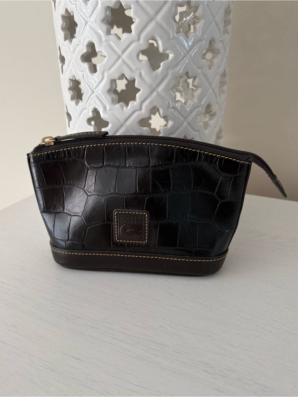 Dooney & Bourke Croc Embossed Leather Pouch Bag - Picture 3 of 11